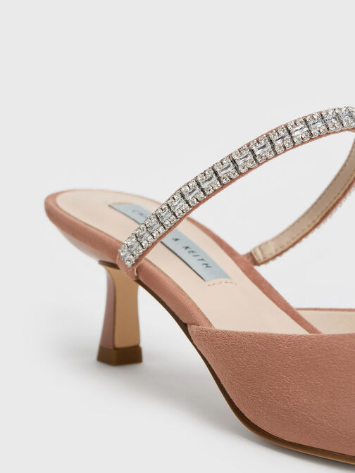 Ambrosia Textured Gem-Embellished Mules, Nude, hi-res