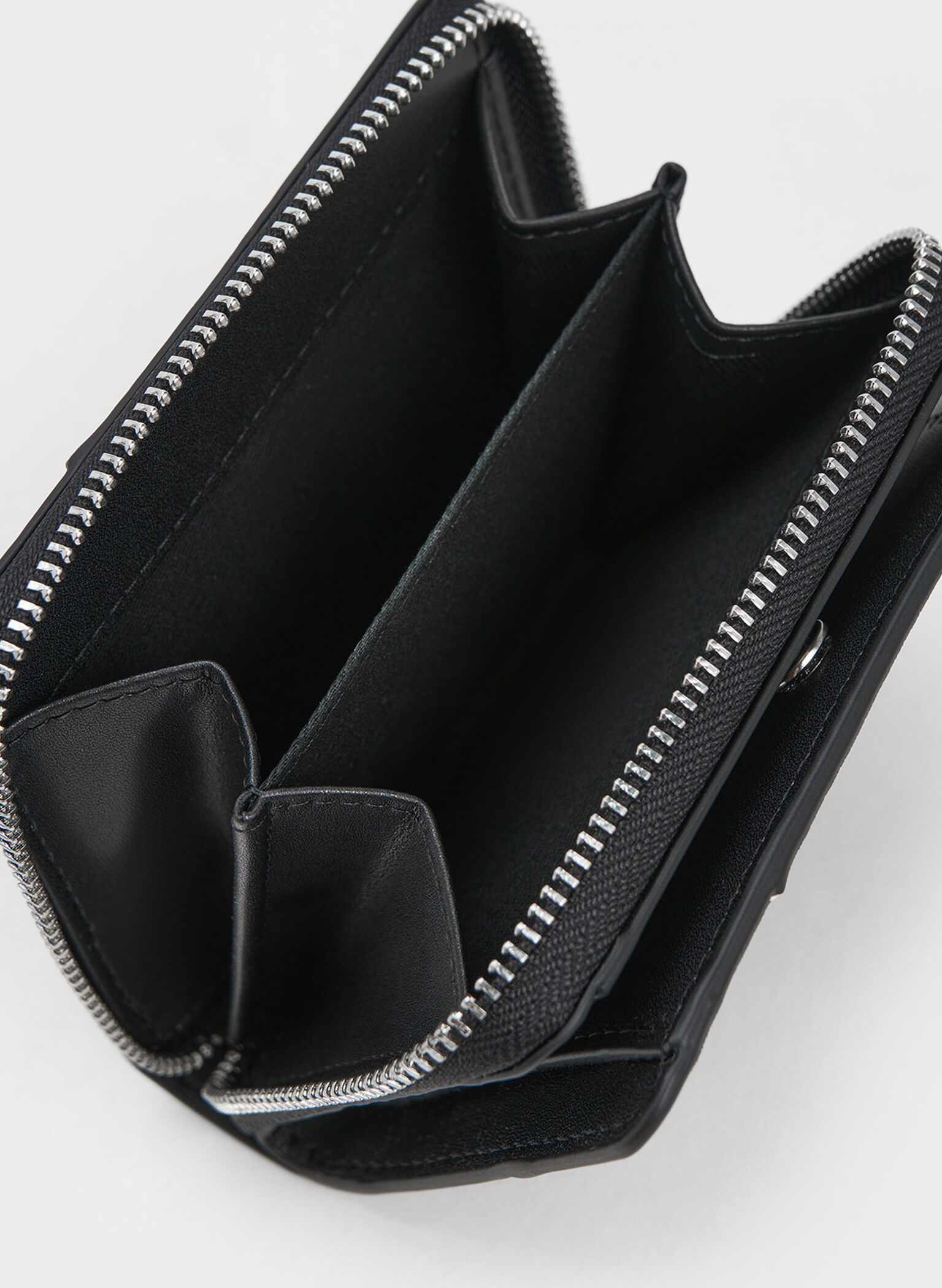 Black Anthea Contrast-Trim Zip Around Wallet - CHARLES & KEITH SG