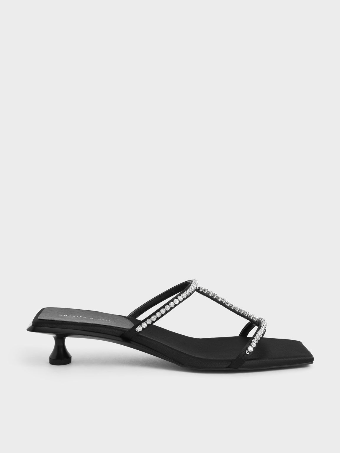 Recycled Polyester Gem-Embellished Mules, Black, hi-res
