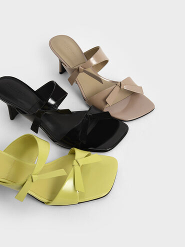 Patent Leather Bow-Tie Blade Heel Mules, Taupe, hi-res