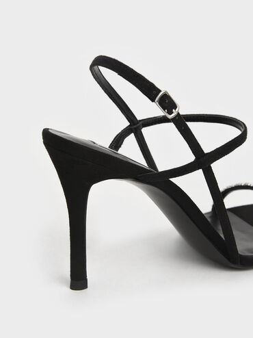 Textured Gem-Embellished Strappy Sandals, Black, hi-res