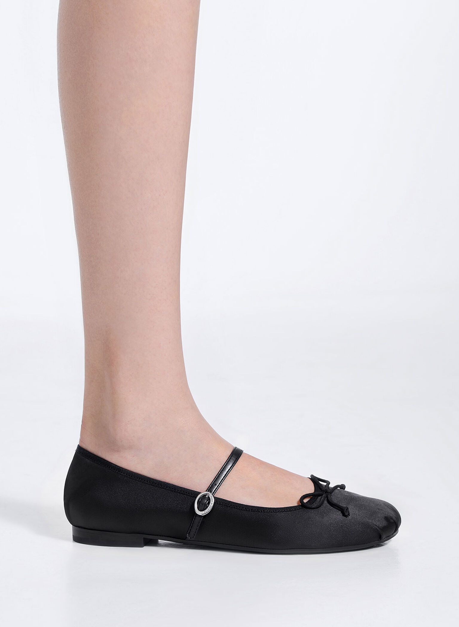 Mary janes planos de satín con lazo, Negro, hi-res