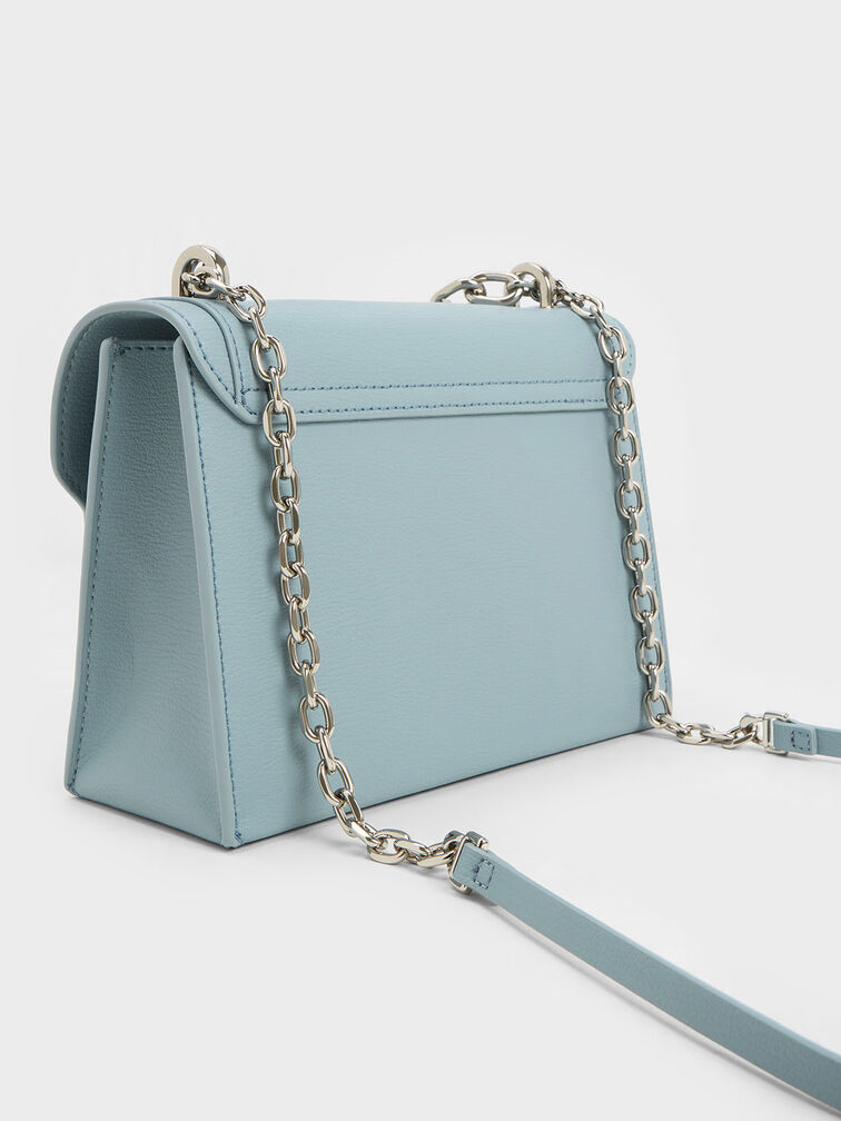 Slate Blue Front Flap Chain Handle Crossbody Bag CHARLES & KEITH