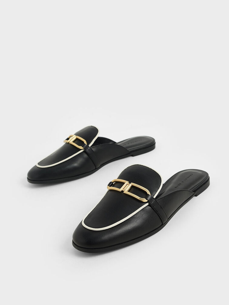 Metallic Accent Mule Flats, Black, hi-res