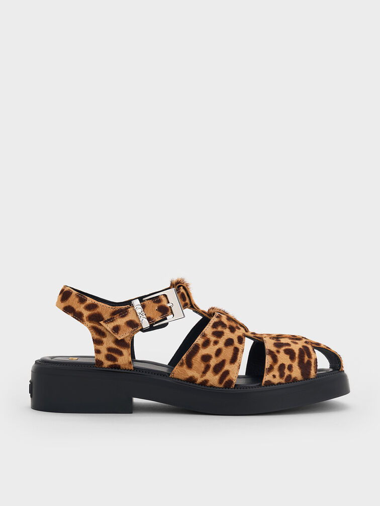 Sandalias tipo pescador texturizadas con estampado de leopardo, Multicolor, hi-res