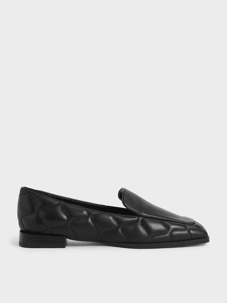 Quilted Leather Loafers, Black, hi-res