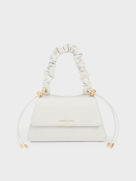 Cosette Ruched-Handle Trapeze Bag, White, hi-res