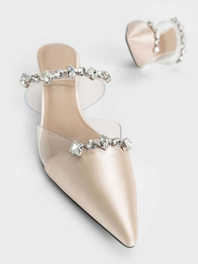 Gem-Embellished Clear Strap Mules, Nude, hi-res