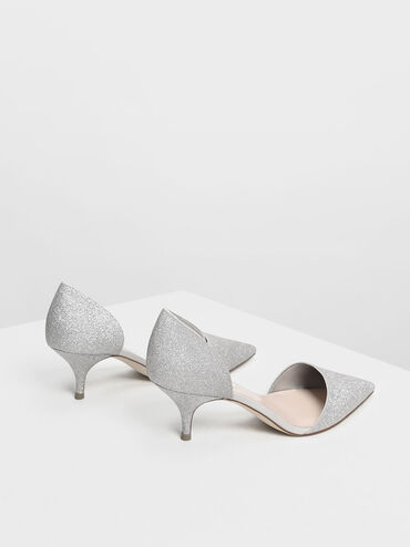 D&apos;Orsay Glitter Fabric Kitten Heel Pumps, Silver, hi-res