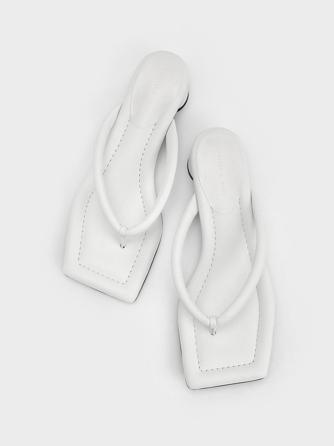Asymmetric-Toe Puffy Thong Sandals, White, hi-res