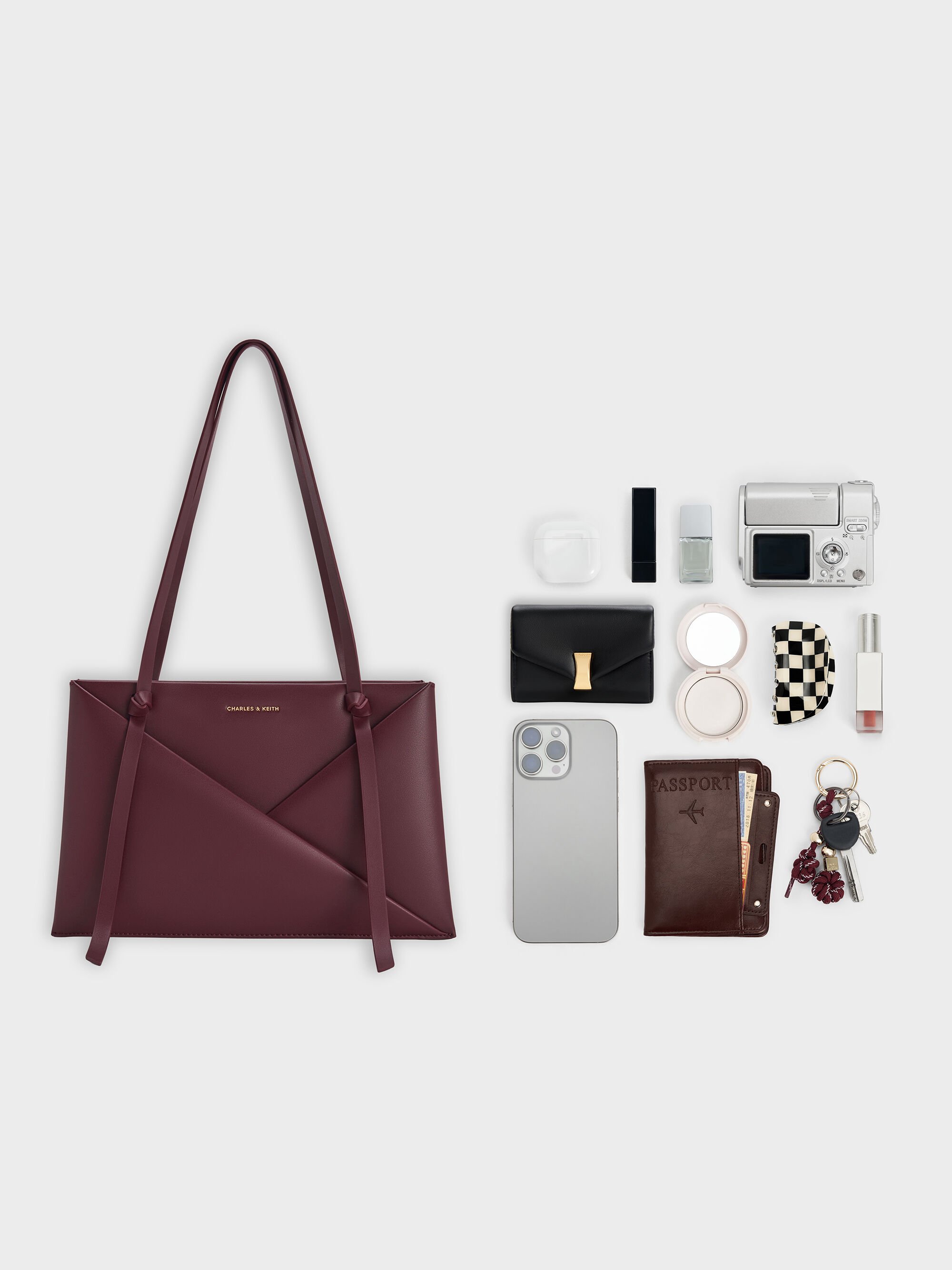 Wineberry Red Midori Geometric Tote Bag - Wineberry Red - CHARLES