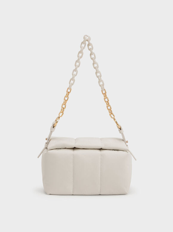 Aralia Two-Tone Chain Handle Boxy Shoulder Bag, Cream, hi-res