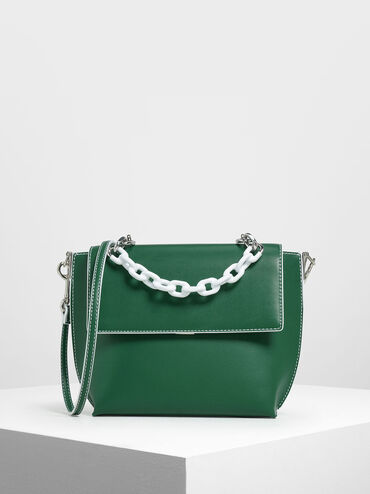 Single Chain Handle Bag, Green, hi-res