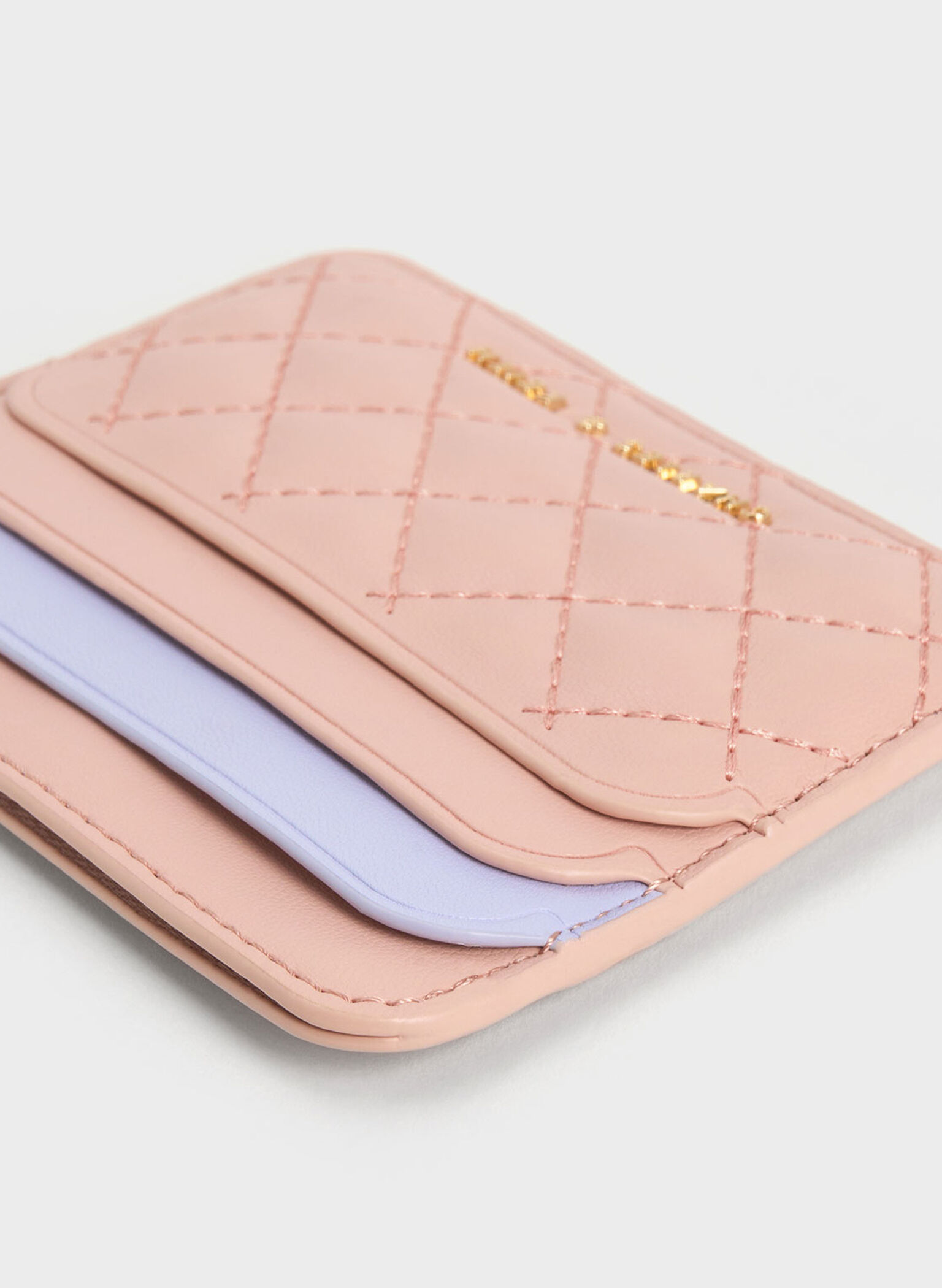 Cleo Two-Tone Quilted Card Holder, Pink, hi-res