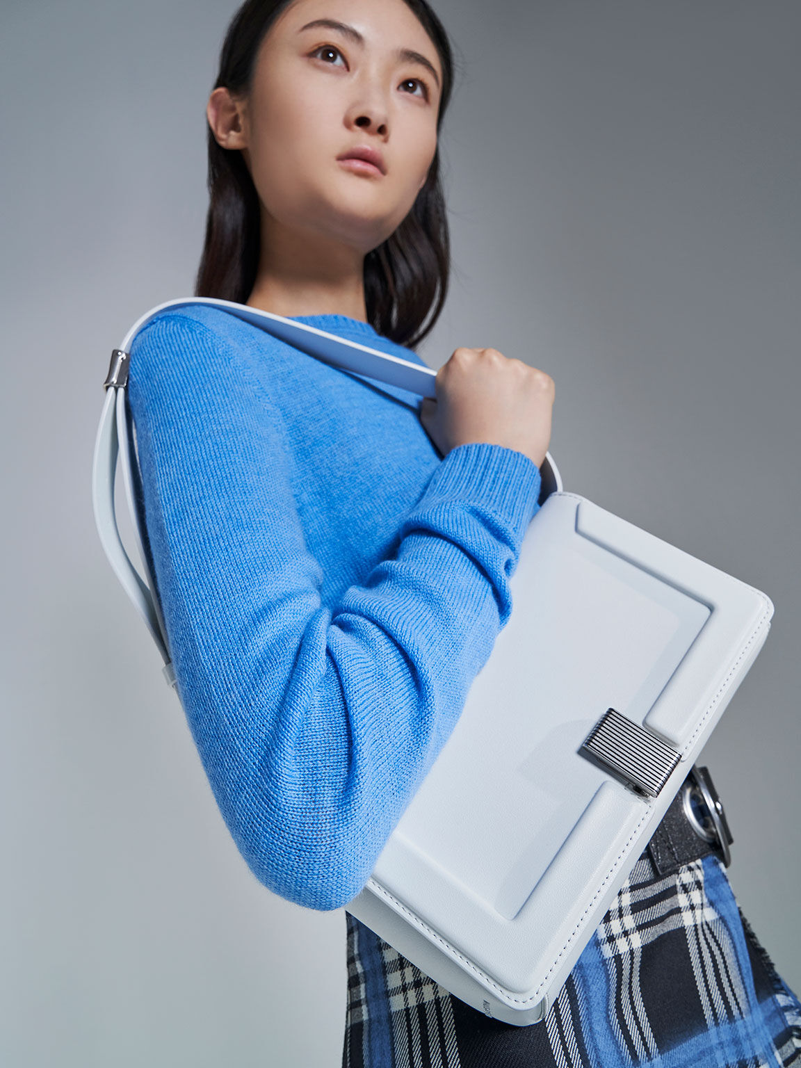 Edna Turn-Lock Shoulder Bag, White, hi-res