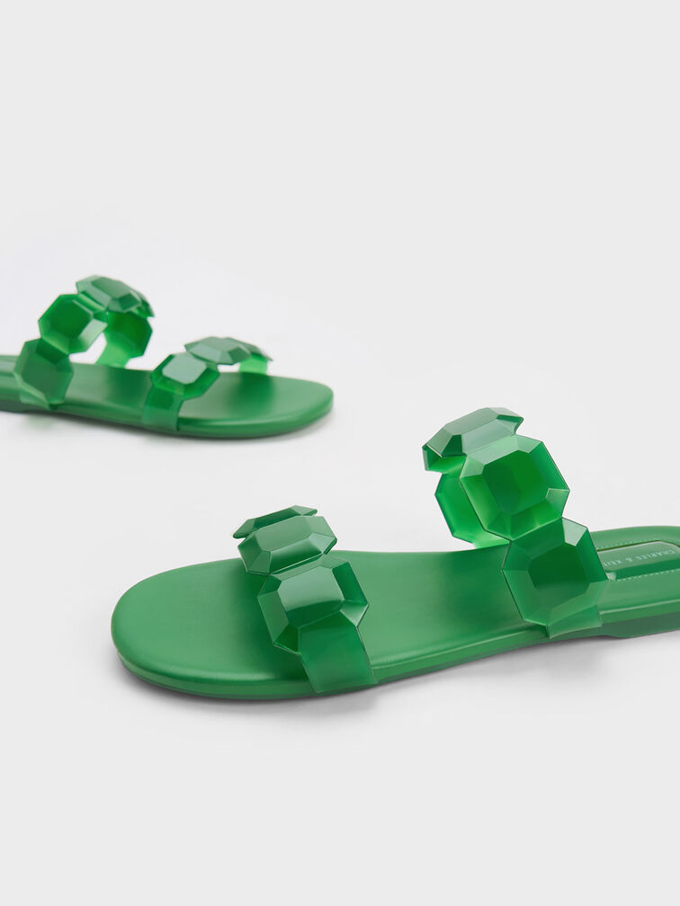 Sandalias con tira adornada con pedrería, Verde, hi-res