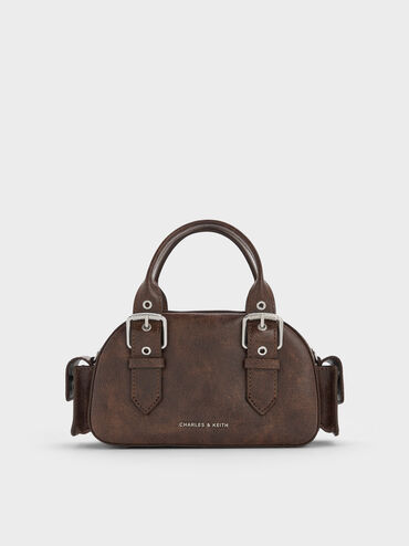 Blaise Buckle-Strap Side-Pocket Bowling Bag, Distressed Coffee, hi-res