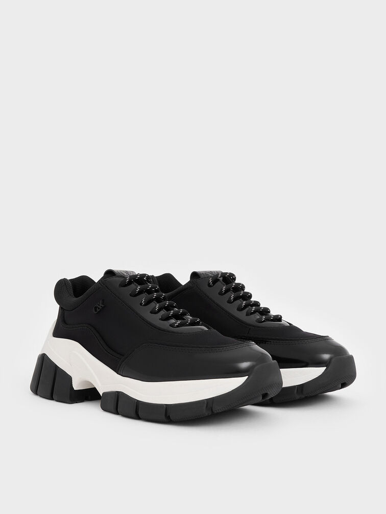 Yunna Leather & Recycled Fabric Chunky Sneakers, Black, hi-res