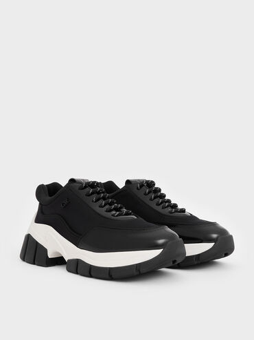 Yunna Leather & Recycled Fabric Chunky Sneakers, Black, hi-res