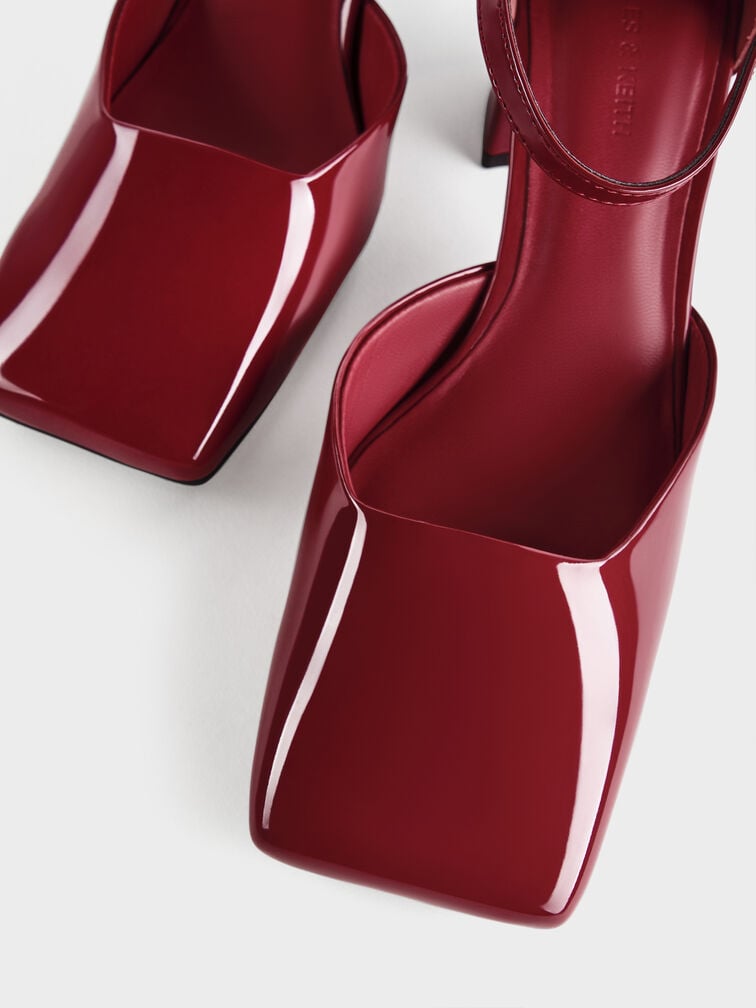 Patricia Patent Square-Toe D'Orsay Ankle-Strap Pumps, Burgundy, hi-res