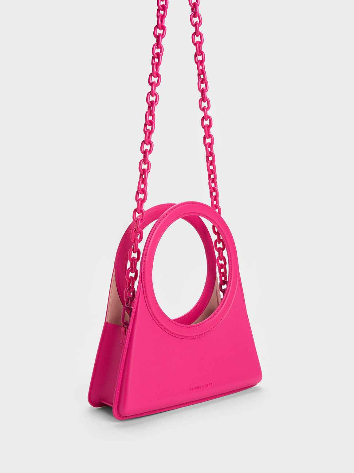 Camelia Circle Handle Geometric Bag, Fuchsia, hi-res
