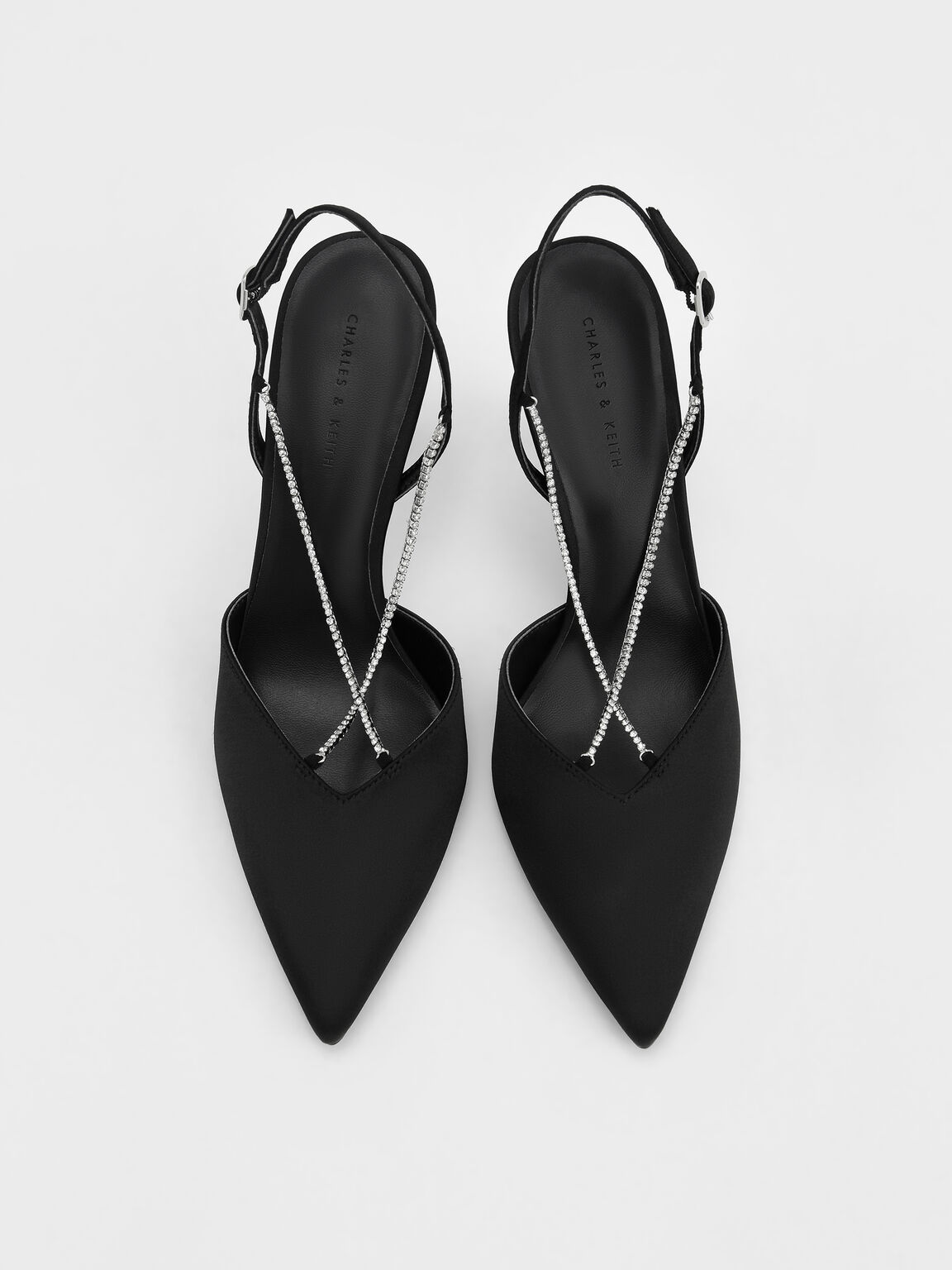 環保材質：Adel 寶石鍊尖頭跟鞋, 黑色, hi-res