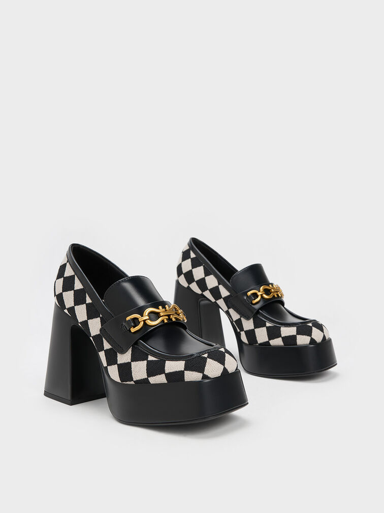 Checkered Metallic Accent Platform Loafers, Multi, hi-res