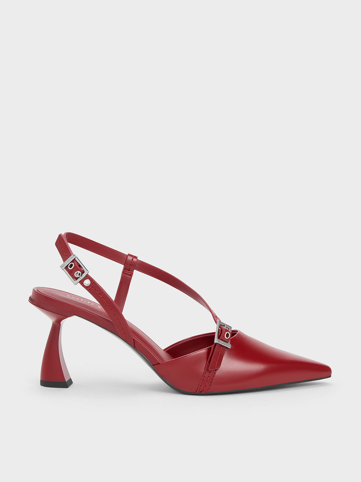 Red Asymmetric Curved Heel Slingback Pumps CHARLES KEITH TR