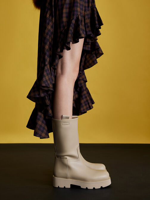 Botas de caña media con doble tira, Beige, hi-res