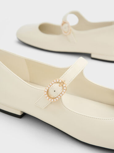 鑲鑽釦環瑪莉珍鞋, 奶油色, hi-res