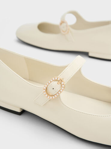 Pearl-Buckle Mary Janes, Cream, hi-res