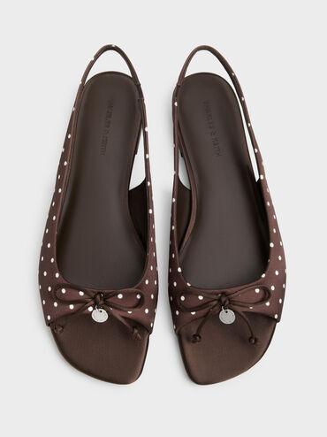 Imani Polka-Dot Bow Slingback Sandals, Dark Brown Textured, hi-res