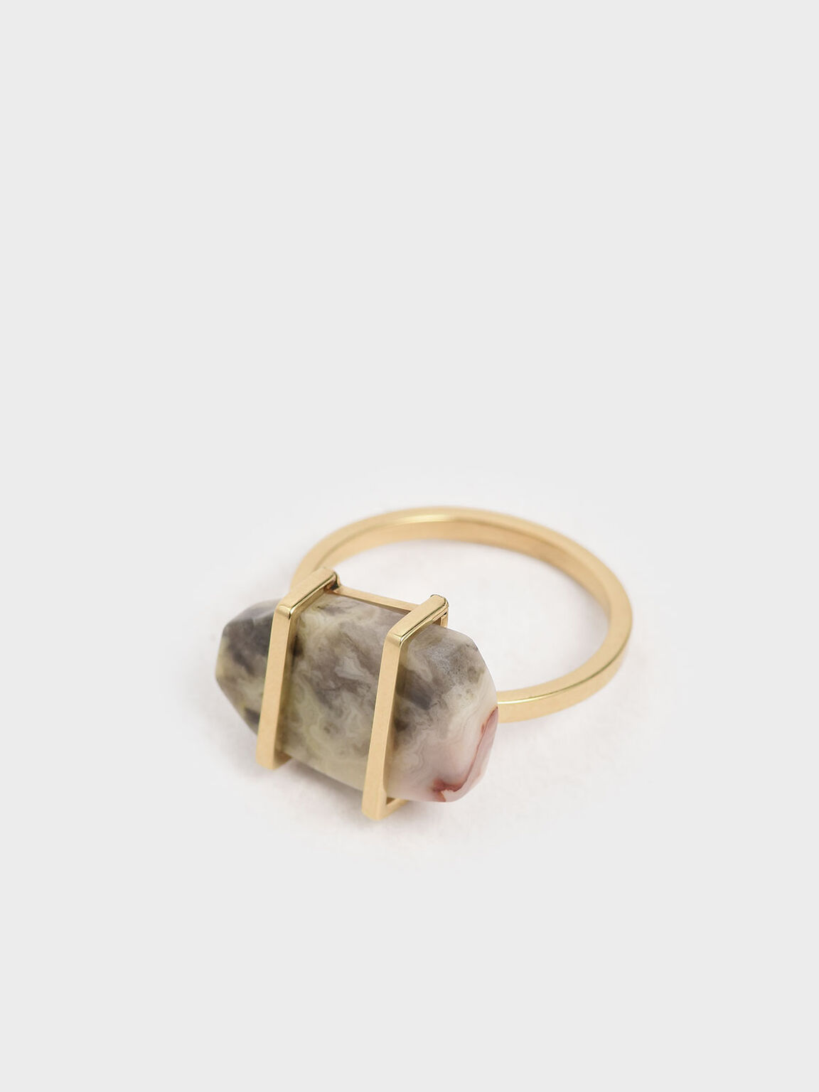 Crazy Agate Stone Ring, Gold, hi-res
