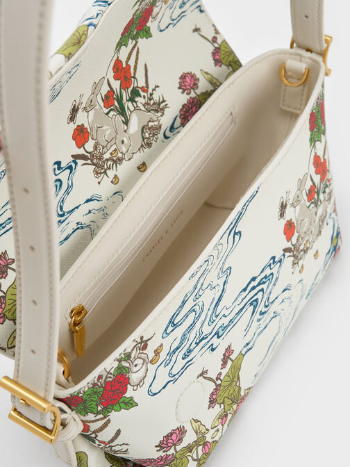 Rabbit Illustrated Geometric Bag, Cream, hi-res