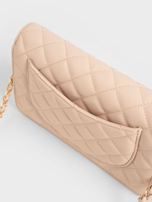 Quilted Flip-Lock Clutch, Nude, hi-res