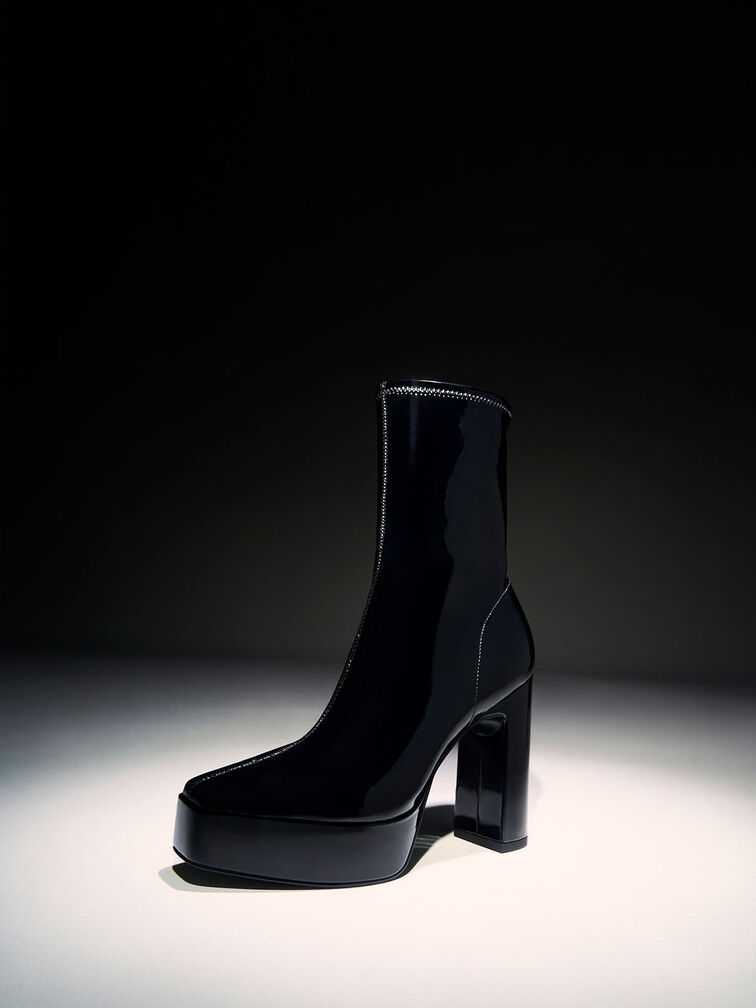 patent leather block heel boots