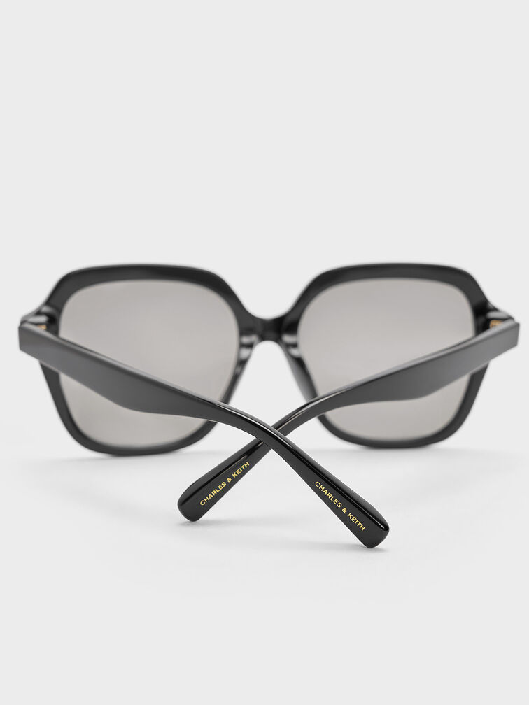 Recycled Acetate Wide-Square Sunglasses, Black, hi-res