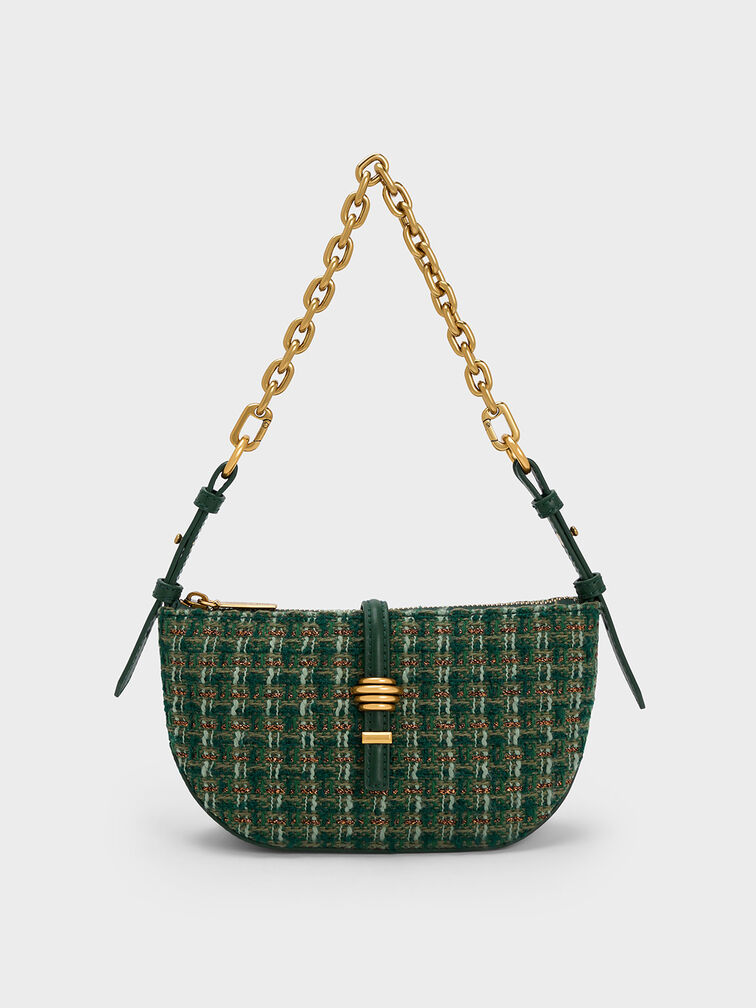 Trudy Tweed Belted Geometric Bag, Dark Green, hi-res