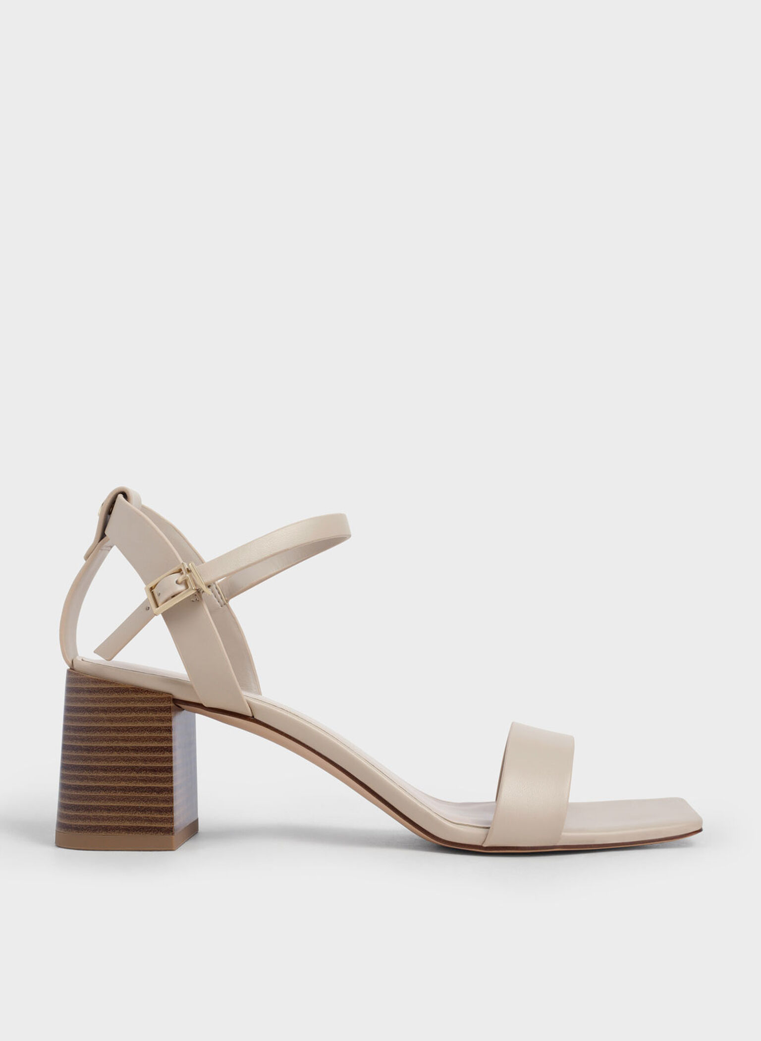 Charles & Keith - Women's Ankle Strap Stacked Heel Sandals, Chalk, US 10