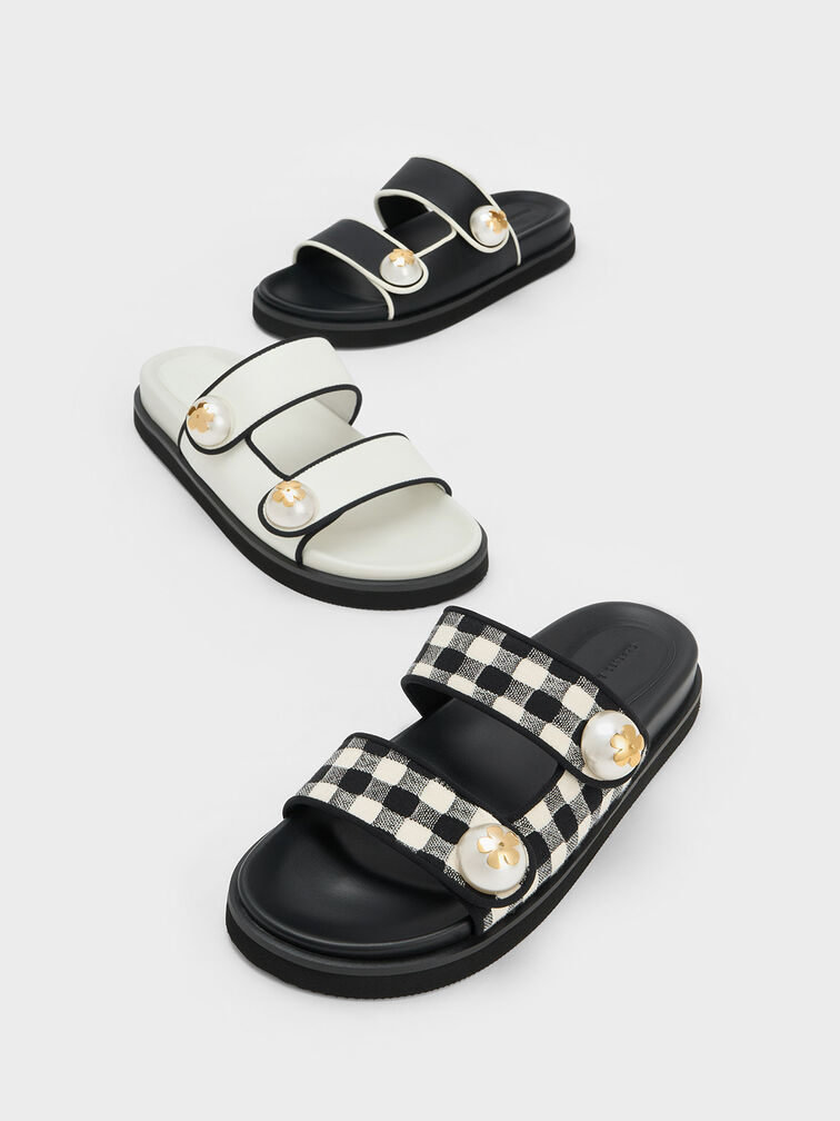 Pearl Embellished Gingham Slides, Multi, hi-res