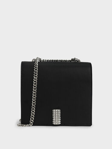 Leather Chain Strap Boxy Bag, Black, hi-res