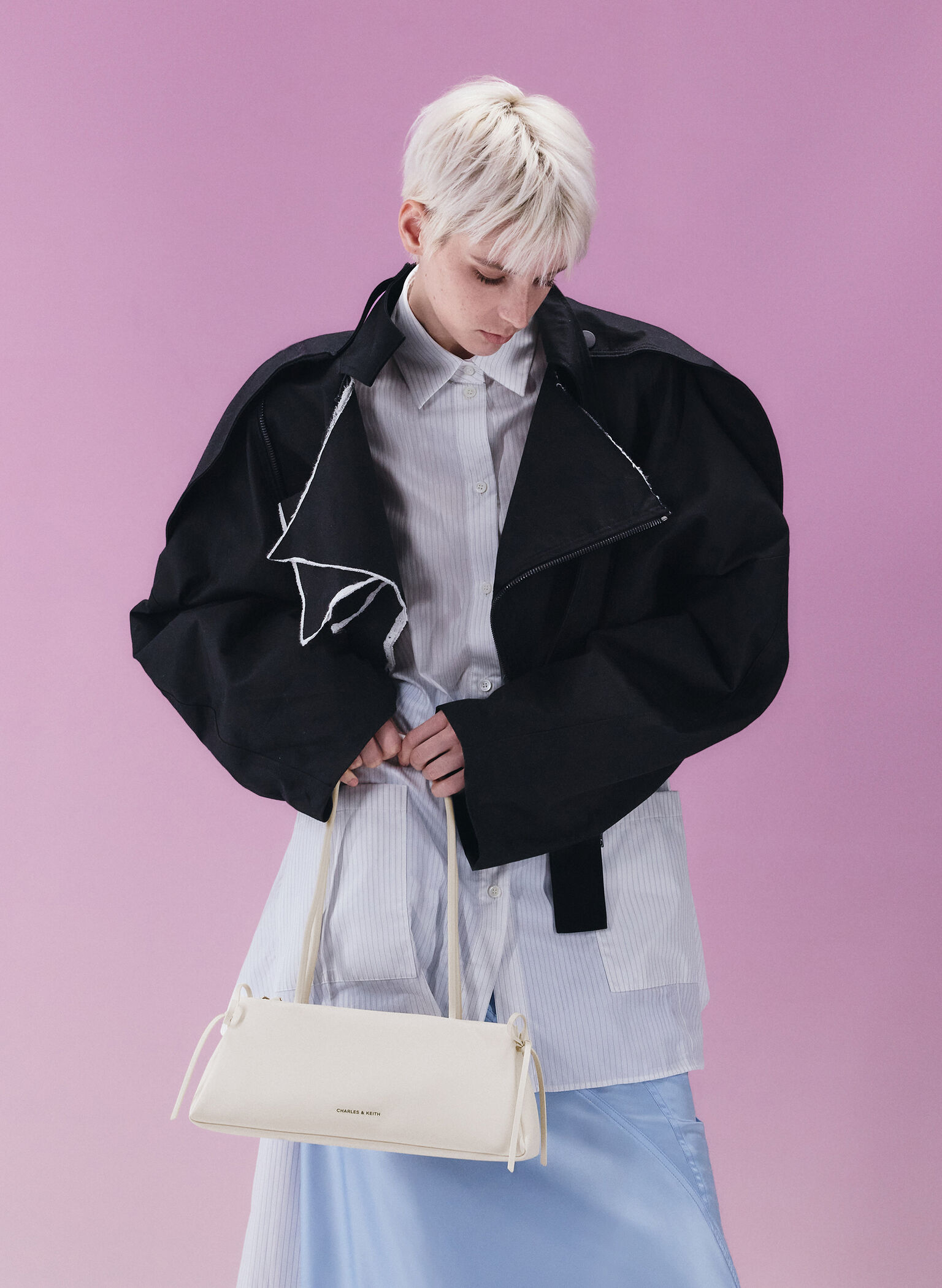 Hazel Bow Elongated Trapeze Shoulder Bag, Meringue White, hi-res