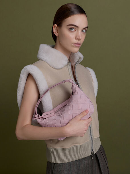 Ivette Woven Shoulder Bag, Cotton Candy Pink, hi-res