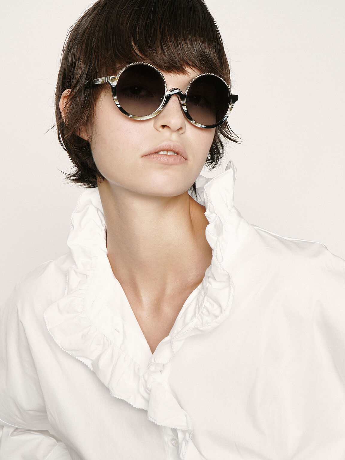 Printed Half Frame Embellished Round Sunglasses, Multi, hi-res