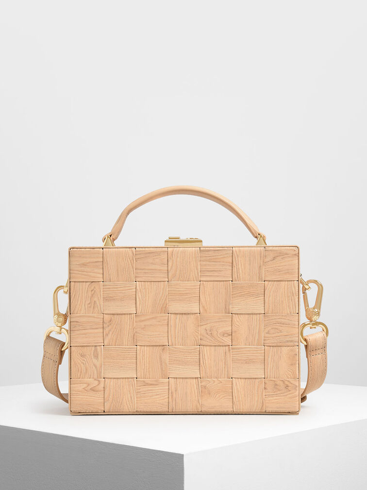 Woven Boxy Bag, Tan, hi-res