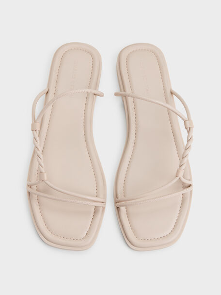 Fianna Twist-Strap Slide Sandals, Beige, hi-res
