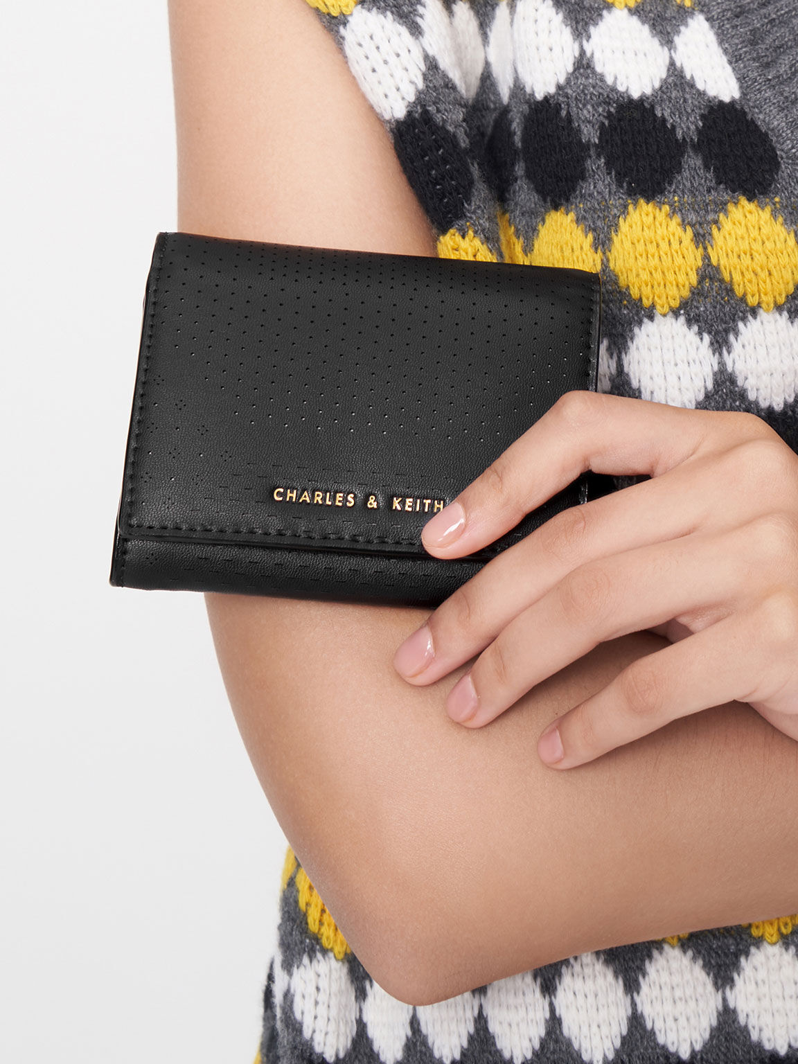 Lorain Perforated Wallet, Black, hi-res
