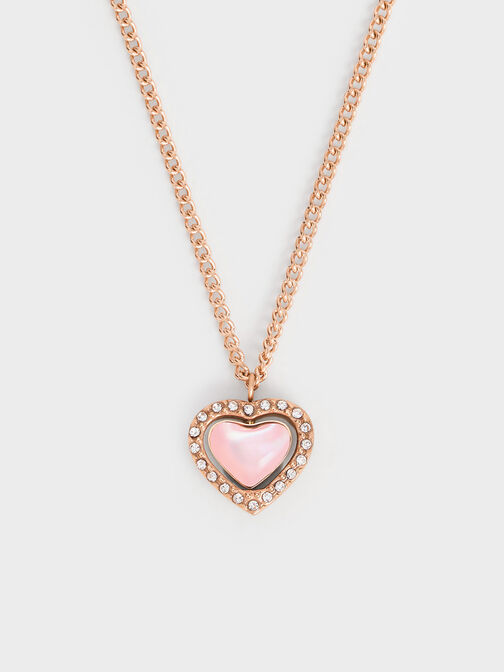 Annalise Crystal Heart-Stone Necklace, Rose Gold, hi-res