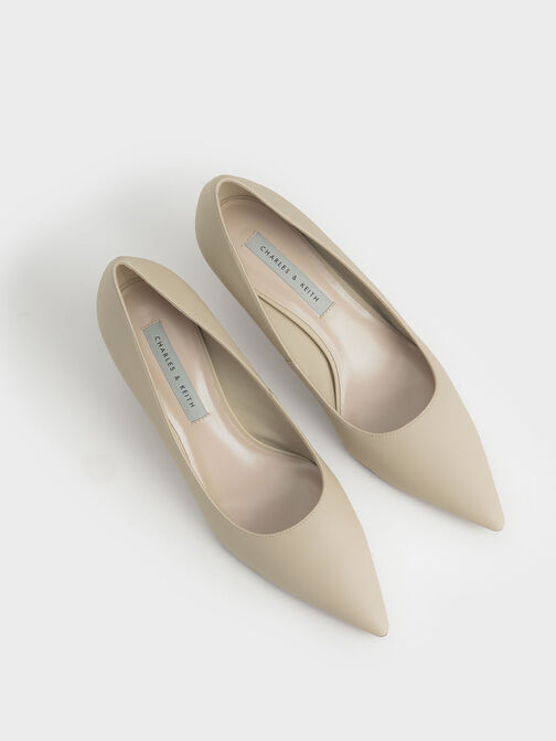 Cylindrical Heel Pointed Toe Pumps, Taupe, hi-res