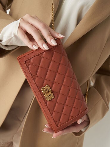 Micaela Quilted Long Wallet, Brick, hi-res